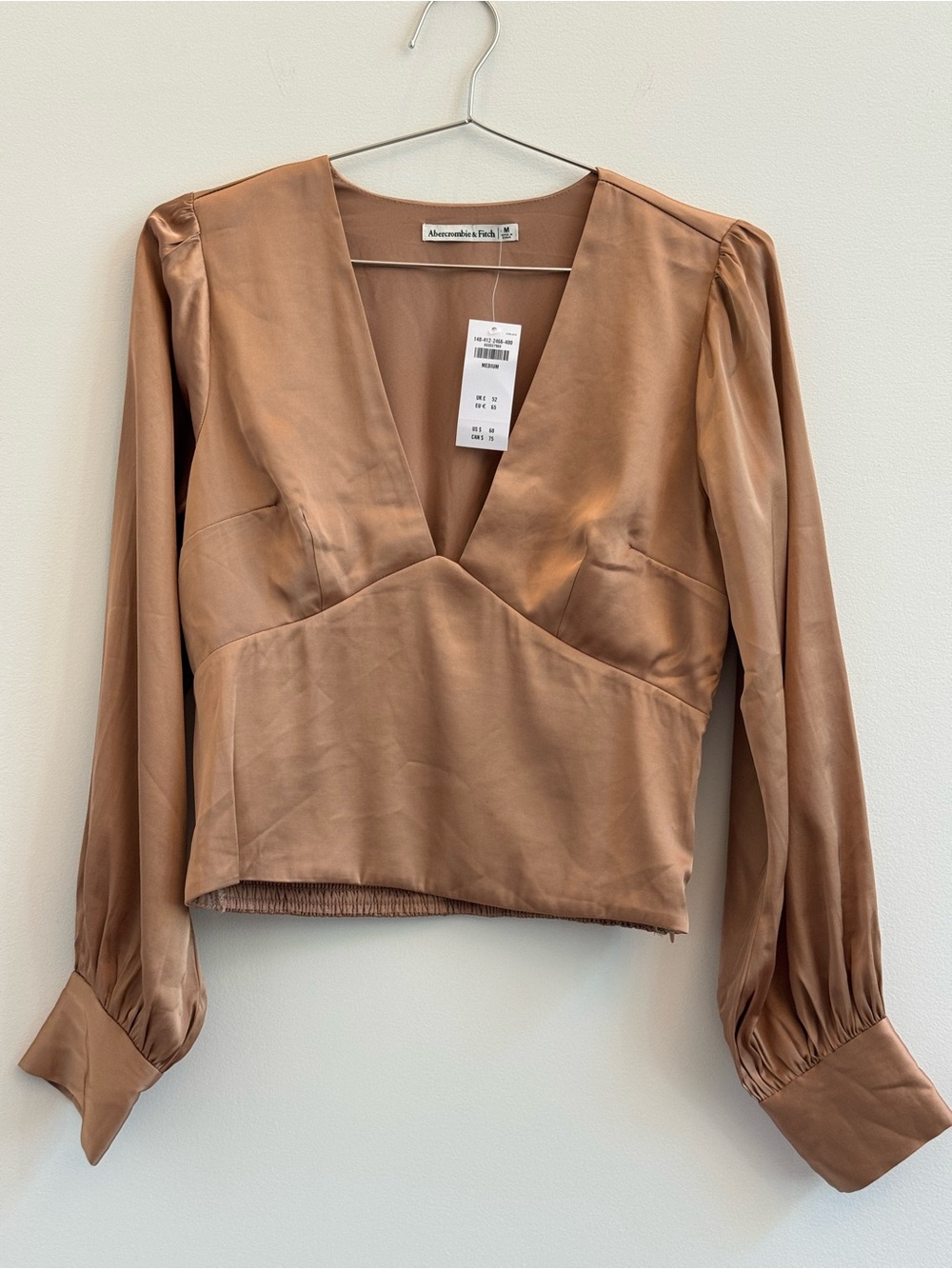 Abercrombie & Fitch Bronze Satin V-Neck Long Sleeve Top